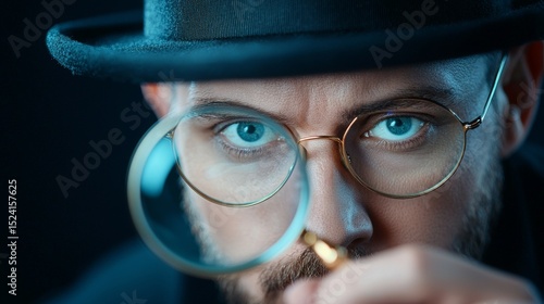 A detective peering through a magnifying glass at a strange object