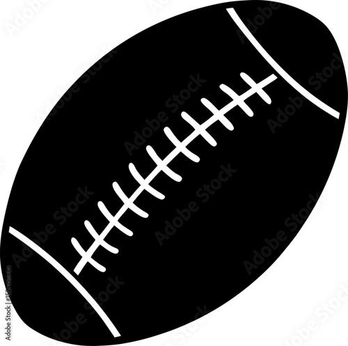 Simple and modern illustration of a black football with white stitching graphic isolated on a white background for various design projects