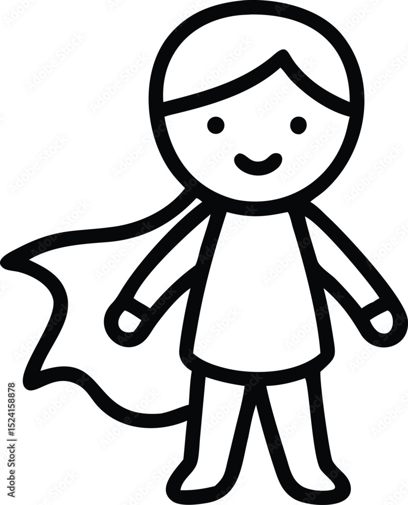 Line art icon of a child wearing a cape isolated on white background Line art icon of a child wearing a cape isolated on white background