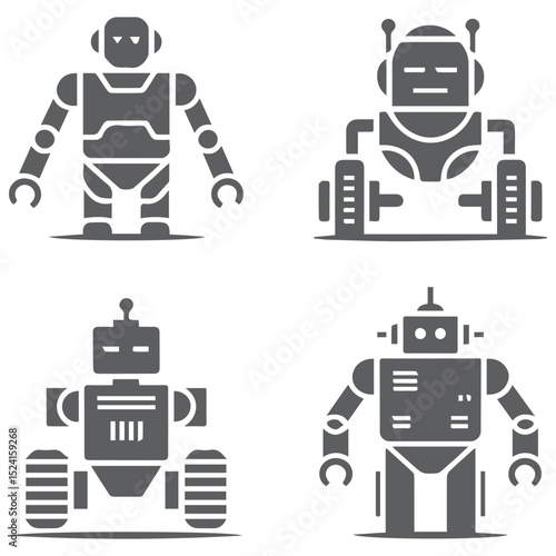 Collection of diverse robot icons featuring various designs and functionalities ideal for technology websites and applications.