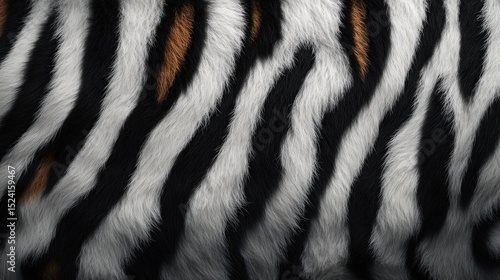 White tiger skin texture with copy space. Close-up white tiger pattern. Big Cat fur. Tiger stripes. Realistic white tiger skin. White tiger design texture. Detailed white tiger skin close-up. 