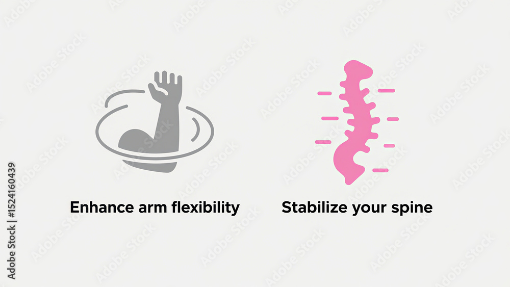 Fototapeta premium The icon of arm flexibility and spinal stability represents the concept of limb agility and spinal protection, suitable for rehabilitation training and sports protection scenarios.