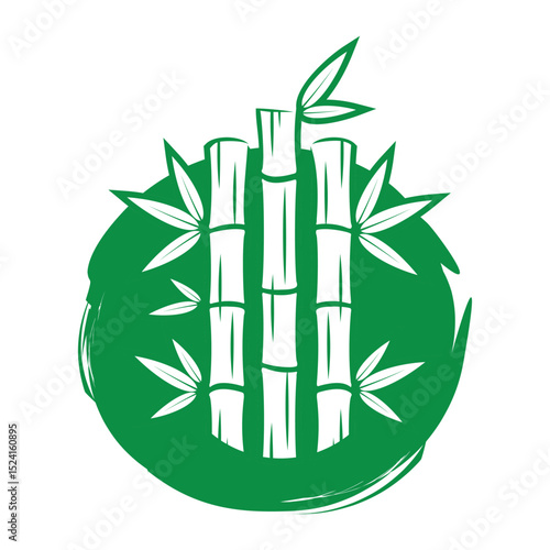 watercolor hand drawn green bamboo plant. Concept for spa and beauty salon, asian massage, cosmetics package, furniture materials vector icon template