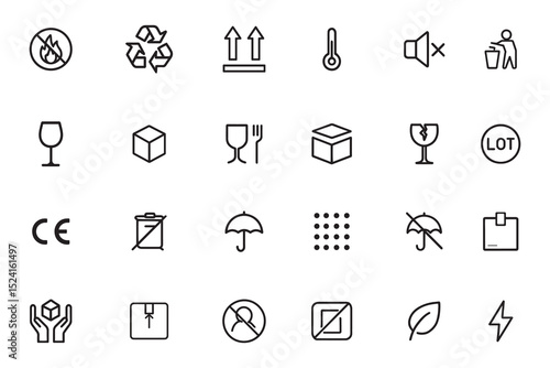 Product and packaging icons vector illustrations for manufacturing, logistics, and quality assurance design