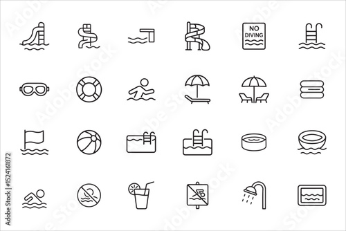 Beach and poolside icons vector illustrations for summer fun, leisure, and vacation design