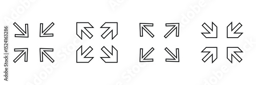 maximize and minimize line Arrows icon set , vector resizing, expanding arrow line icons in thin line style.