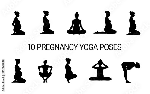 Collection of pregnant woman yoga poses silhouette