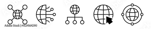 Conjunto de iconos de conexión de red. Conectividad global, comunicación de red. Globo terráqueo. Ilustración vectorial
