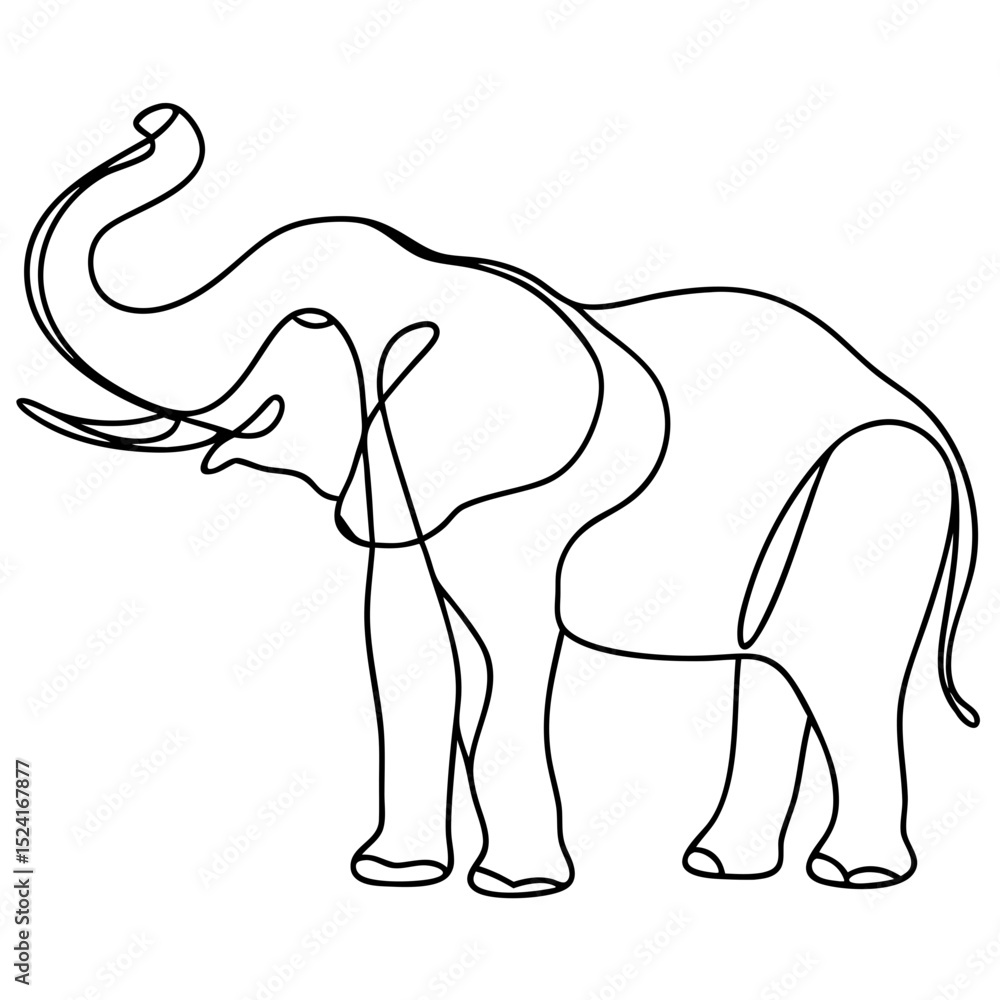 Obraz premium Elegant elephant line art illustration. Single line drawing of african elephant Loxodonta africana with trunk raised high. This image is perfect for creating elegant designs, logos, and prints.
