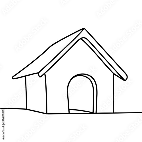 Simple dog house line drawing. Pet house illustration for pet shop advertisement. Cozy home for dog, perfect for website design or pet shelter brochure.