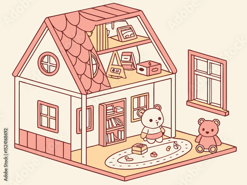 Miniature World – Dollhouse and Wooden Toy Vector Scene