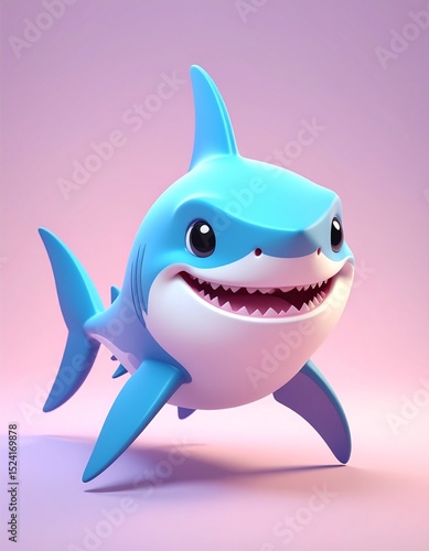 Adorable cartoon-style blue shark with big eyes and a wide smile, designed in a playful and friendly 3D look, perfect for kids or fun ocean-themed designs.