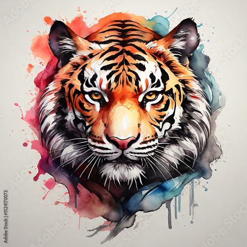 Vibrant Watercolor Tiger Head Portrait
