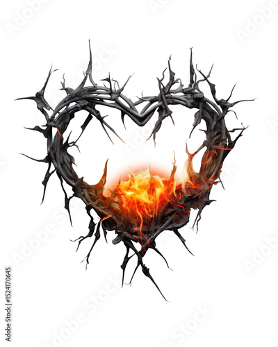 Heart-shaped barbed wire with flames edgy minimalist