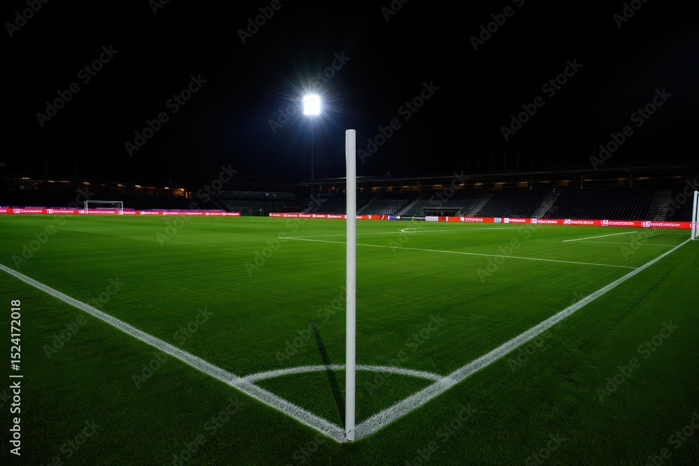 Obraz premium Empty soccer stadium at night corner view