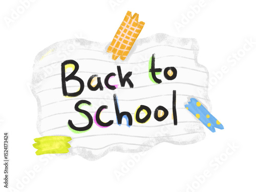 Obraz na plátně Cute hand drawn back to school text word in piece of white gray paper with stick
