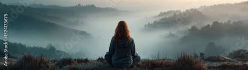 Wallpaper Mural Meditating woman in majestic mountains sunrise tranquility nature serenity peaceful view Torontodigital.ca