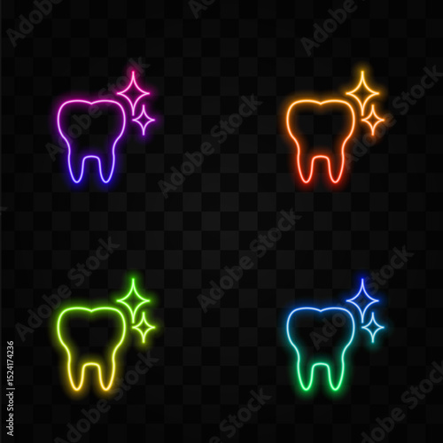 Teeth icon symbol illustration in flat design and neon style.