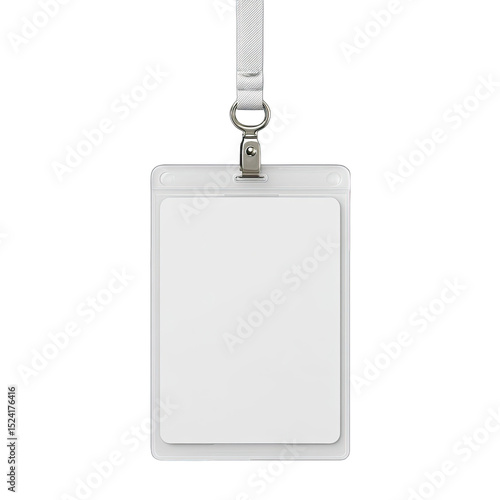Blank white ID badge with lanyard