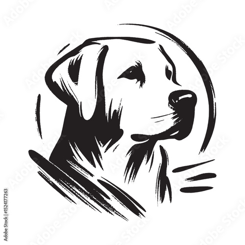 Labrador retriever head brush ink sketch vector illustration


