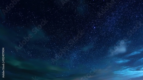 Serene Night Sky with Stars and Blue Cloudy Background – Ethereal Cosmic Glow, Deep Azure Hues, Gentle Cloud Veils, Starry Nightscape Aesthetics