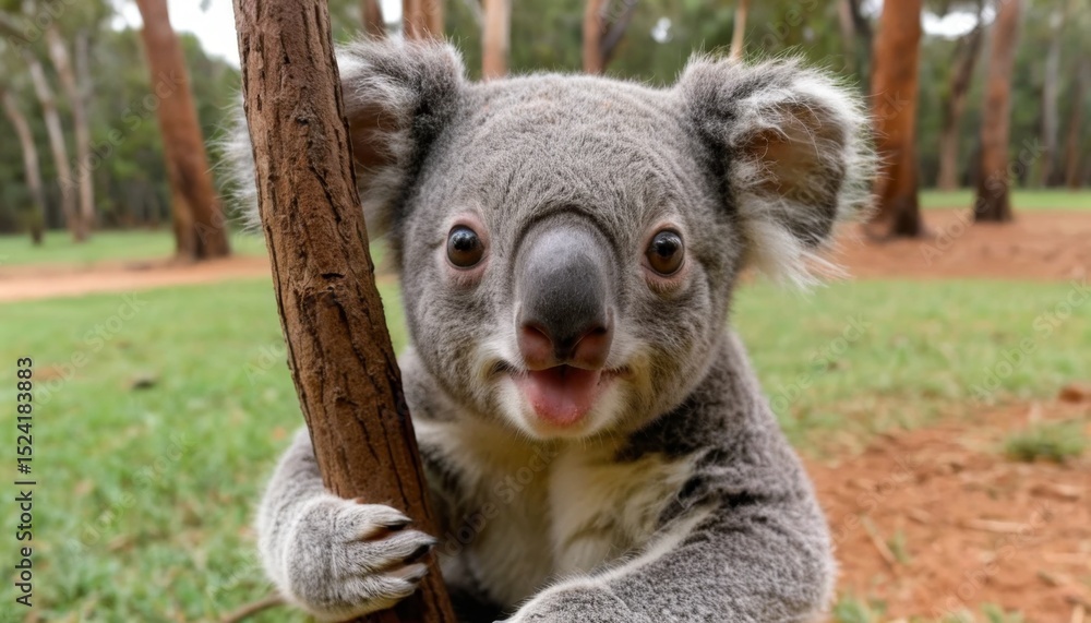 Obraz premium Adorable Koala Bear Close Up Australian Wildlife Eucalyptus Tree Habitat