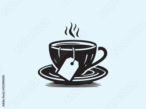 Saucer with teabag in Solid Black Silhouette, Minimalist Style