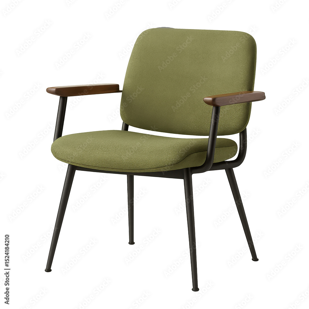Olive Armchair with Metal Legs and Wooden Armrests, Cutout Transparent PNG Olive Armchair with Metal Legs and Wooden Armrests, Cutout Transparent PNG