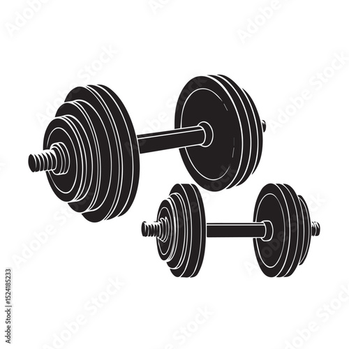 Two black silhouette dumbbells isolated on white background