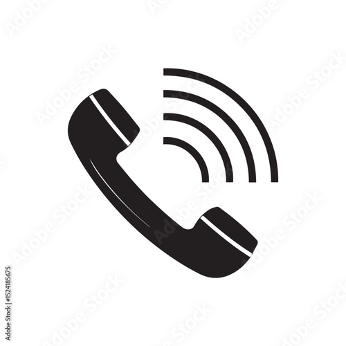 Simple black icon of a retro telephone ringing for communication