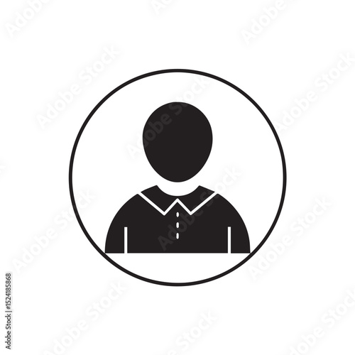 Simple black and white circular profile icon of a person wearing a collared shirt