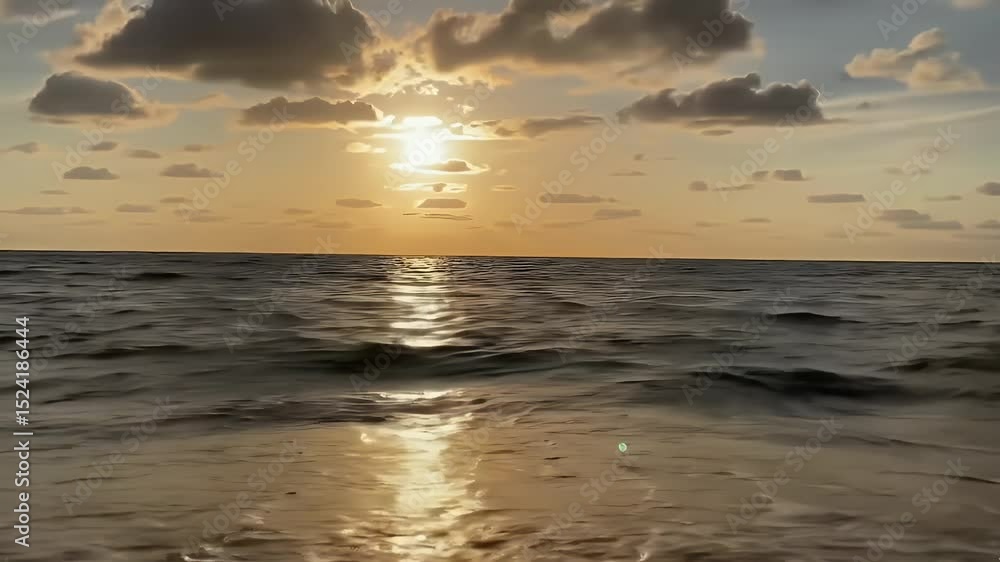 Golden Sunset Over Calm Ocean Waves Golden Sunset Over Calm Ocean Waves