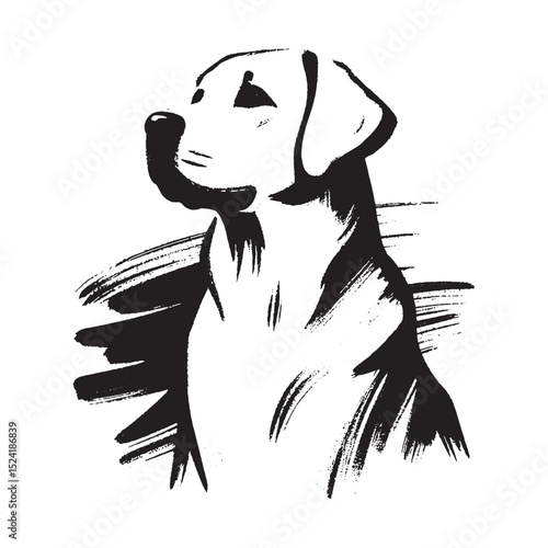  Labrador retriever head brush ink sketch vector illustration