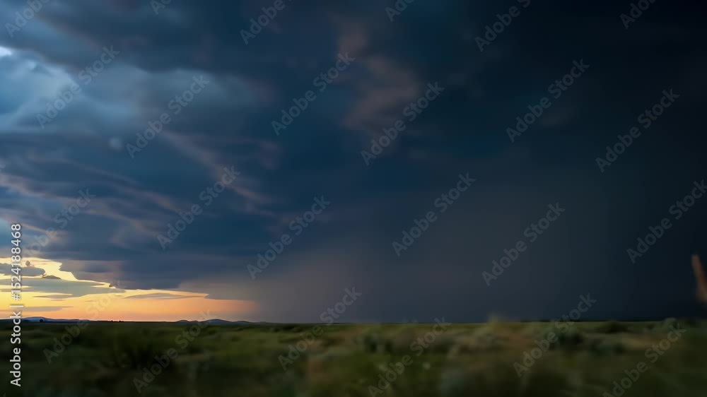 Lightning Storm Over Open Landscape at Sunset Lightning Storm Over Open Landscape at Sunset