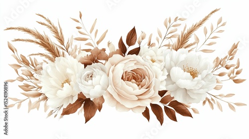 Fototapeta Naklejka Na Ścianę i Meble -  Elegant bouquet of cream and peach flowers with neutral grasses.