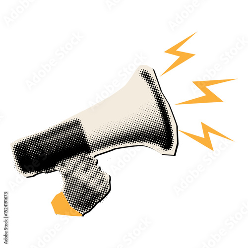 Halftone collage hand holding loudspeaker,collage element
