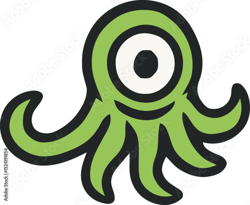 Vector of one eyed green alien cartoon character. 