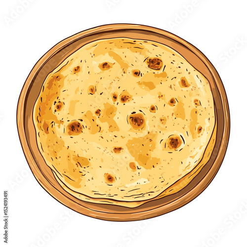 Traditional Indian Roti Flatbread on Plate Illustration