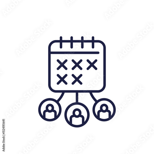 absence, absent at work line icon with calendar and employees, workers