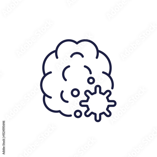 brain infection line icon with virus