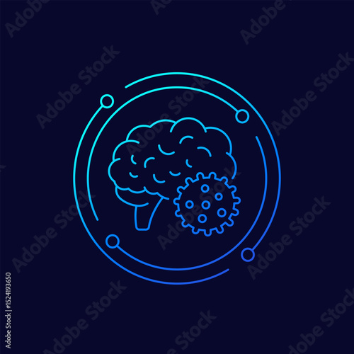 brain infection or virus icon, neurological disease, linear design