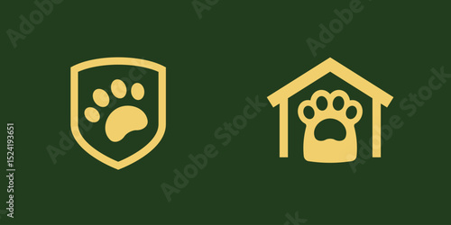 animal shelter icons with paw and shield