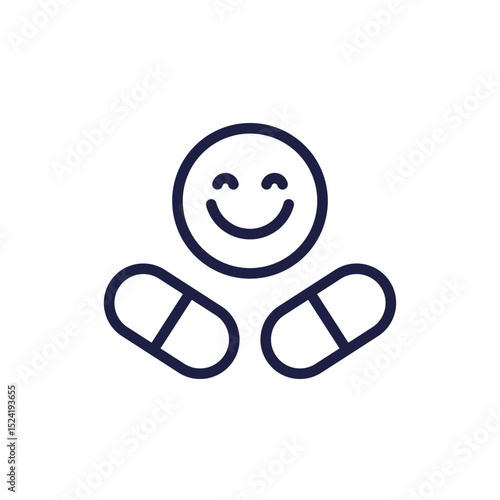 Antidepressant pills icon, line pictogram on white