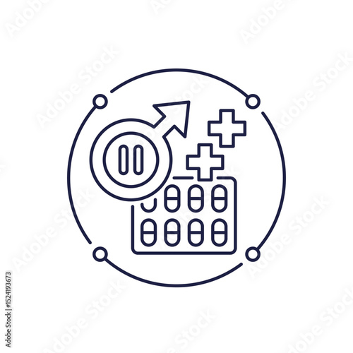 andropause line icon with pills