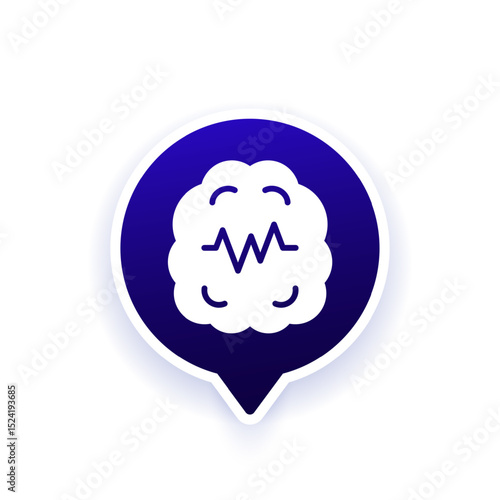 epilepsy icon with a brain, white vector pictogram