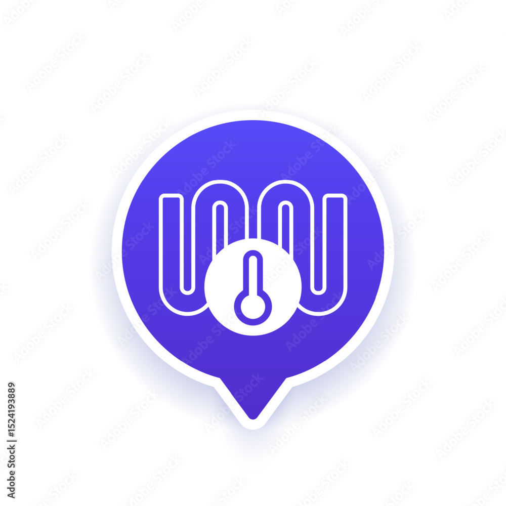 underfloor heating system icon with pipe, vector underfloor heating system icon with pipe, vector