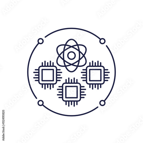Quantum computer icon, quantum technology line design