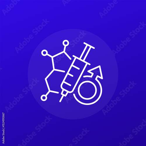 testosterone hormone therapy line icon with syringe