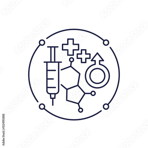 testosterone therapy line icon, male hormones and TRT