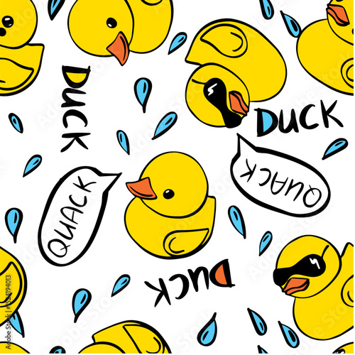 rubber duck doodle summer vector seamless pattern